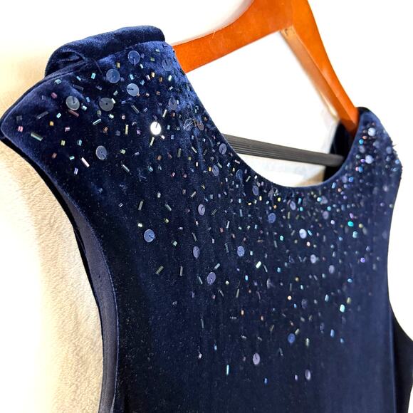 VTG JR. Nites 12P Maxi Dress Velvet‎ Dreamy Blue Sequin Formal Prom Wedding 90s - Picture 3 of 9